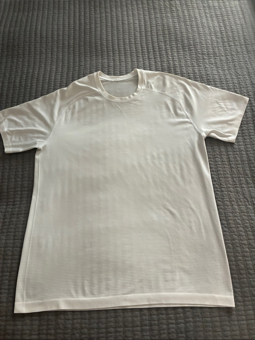 Lululemon Men's Performance Crew Neck Tee - White with pale gray stripes.